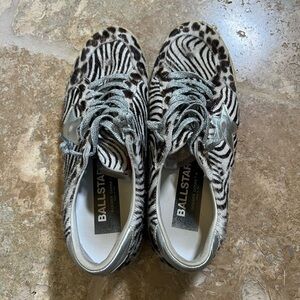 Golden Goose Ball Star Zebra Leopard Pony Hair Sneakers with Silver Details